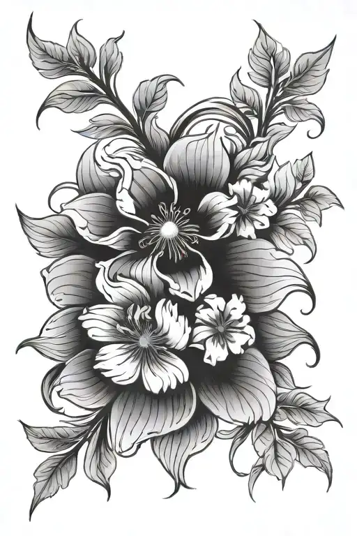 Blackout Tattoo With Outline Of Flowers Growing