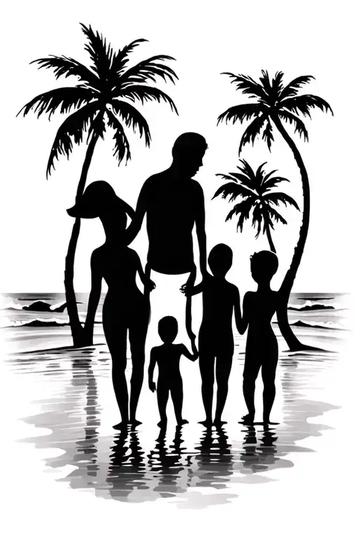Family Of 5 Beach Silhouette