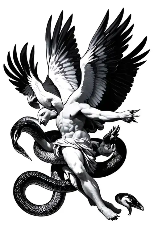 3 Doves Flying Around Apollo Defeating A Snake