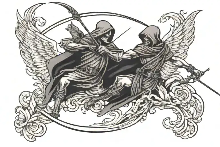 Grim Reaper Killing Cupid Shooting Arrow