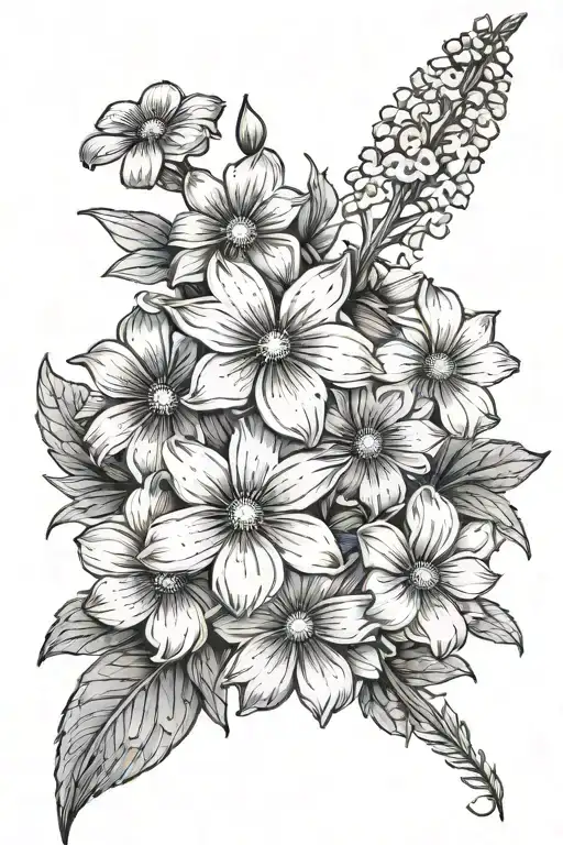 Forget Me Not Flower Stem With Daisy Flower And Cosmos Flower Incorporated