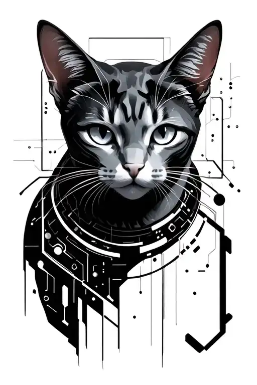 Cat Face And Tech Connection