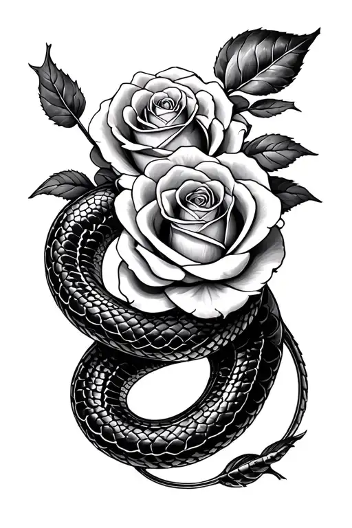 Snake And Gothic Rose Intertwined