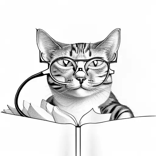 A Cat Wearing Glasses Reading A Book