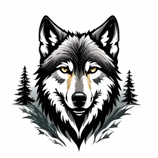 Wolf With Trees Around It