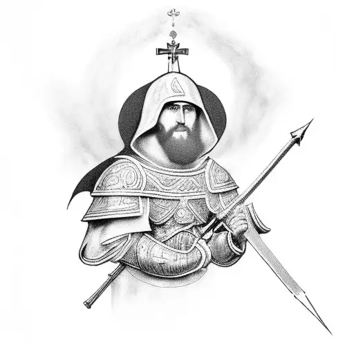 A Black And Grey Portrait Of Saint George Holding A Camera