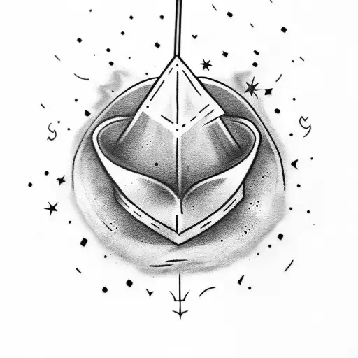 A Tattoo Design Showcasing The Sorting Hat With A Meaningful Quote In A Black-grey Style