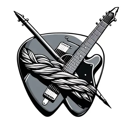 Guitar Pick And Knitting Needle Intertwined