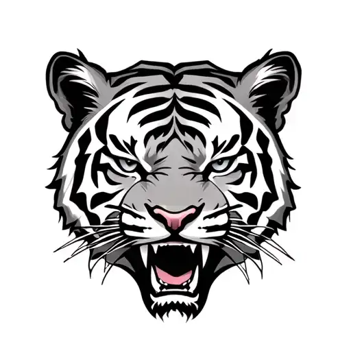 Angry Black And White Tiger Head