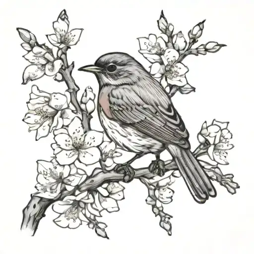 American Robin And Cherry Blossom