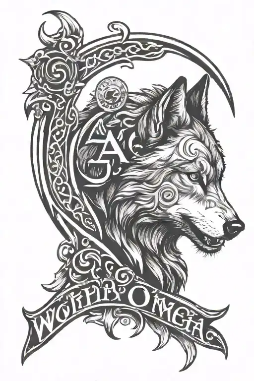 Wolf With Alpha Omega Symbol Greek Letters