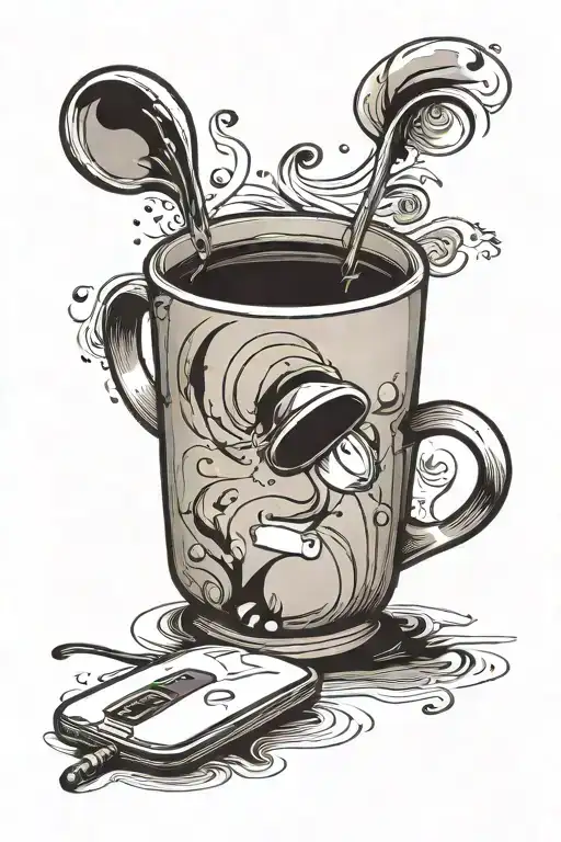 A Minimalist Tattoo Of A Coffee Mug And A Computer Mouse