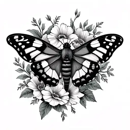 Floral Hand Tattoo With Moth Sitting