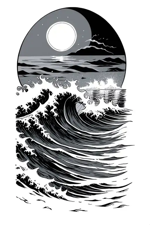 Sun Rising Behind The Ocean Waves