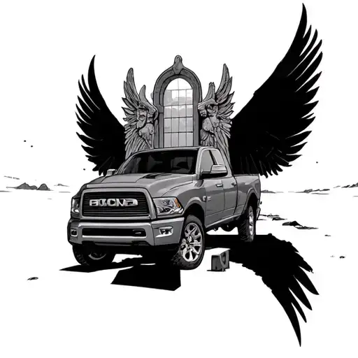 Truck Parked In Front Of Heaven Gates