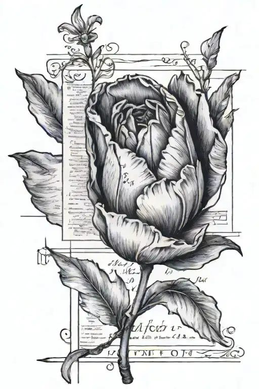 Poem Of Old Paper With A Small Tulip Flower On The Side And Roman Numeral Date