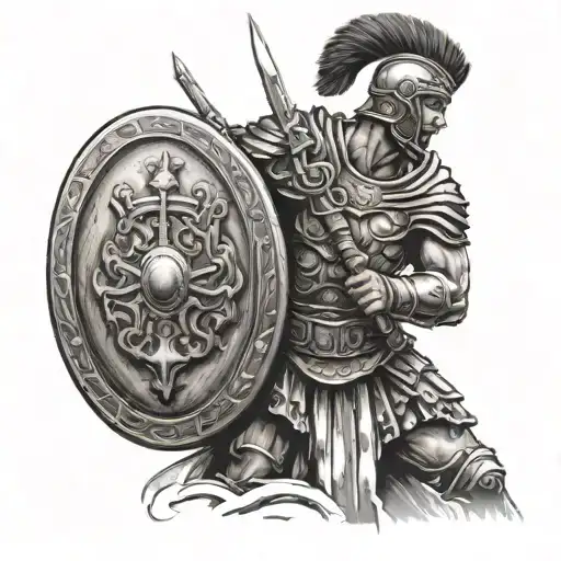 Roman Soldier Holding A Sword And A Shield After Battle
