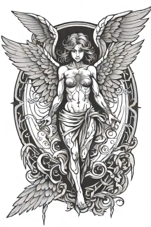 Angel With Spread Wings Looking Down