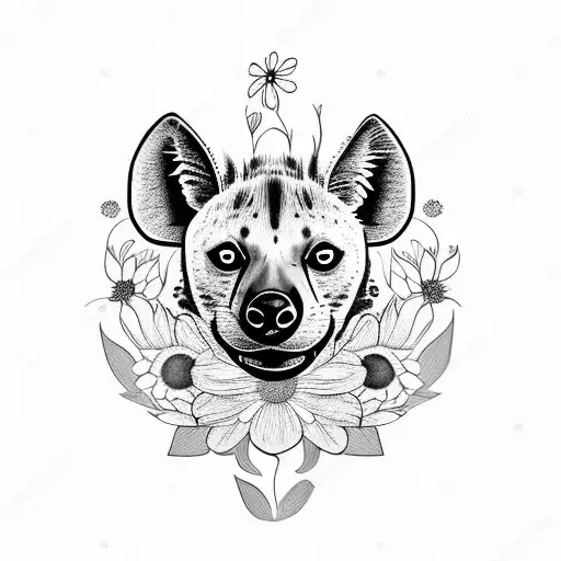 Hyena Face Made Out Of Simple Flowers For Half Sleevee Cute Girly Fine Line