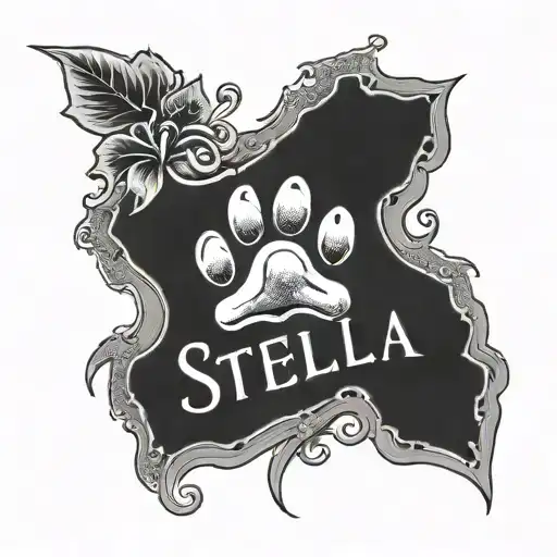Dog Paw Print Surrounded By Honeysuckles With The Name Stella