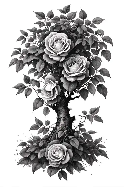 Rowan Tree And Roses Growing