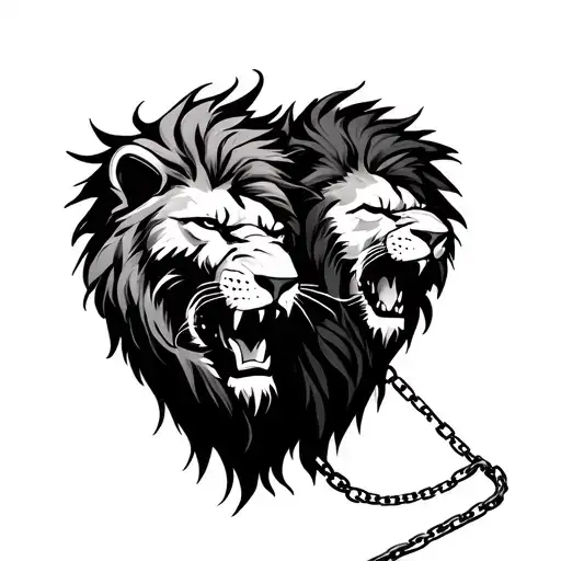 Raging Two Headed Lion On A Chain Leash