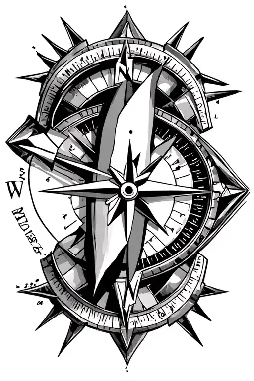 Forearm Compass Tattoo With Diamond Outline Going Around The Compass