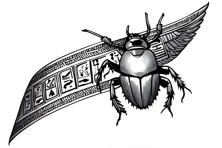 Egyptian Band Tattoo With Heiroglyphs And Scarab Beetle