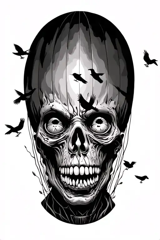 Zombie With Five Birds And A Hot Air Balloon