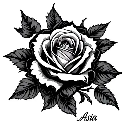 Name Tattoo With Rose That Says Asia Inside The Rose