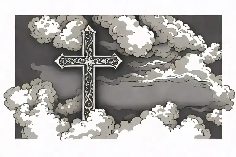 White Christian Cross And Clouds