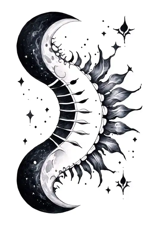 Moon Phases Spine Tattoo Elegant
