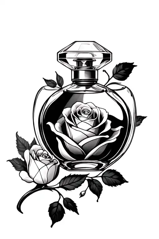 Rose And White Diamond Perfume Bottle Surrounded