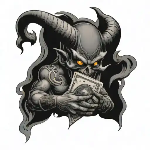 Devil Is Burning And Holding Money In His Hand