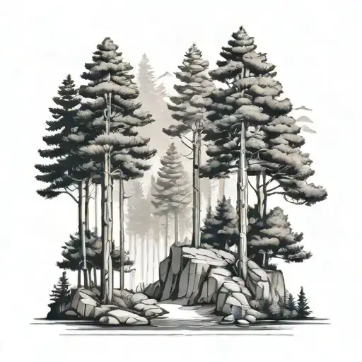 A Serene Pine Forest Scene With Hidden Gaming Elements
