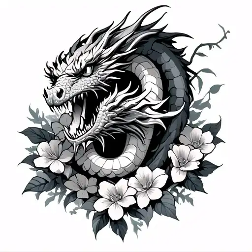 Dragger With Dragon And Flowers