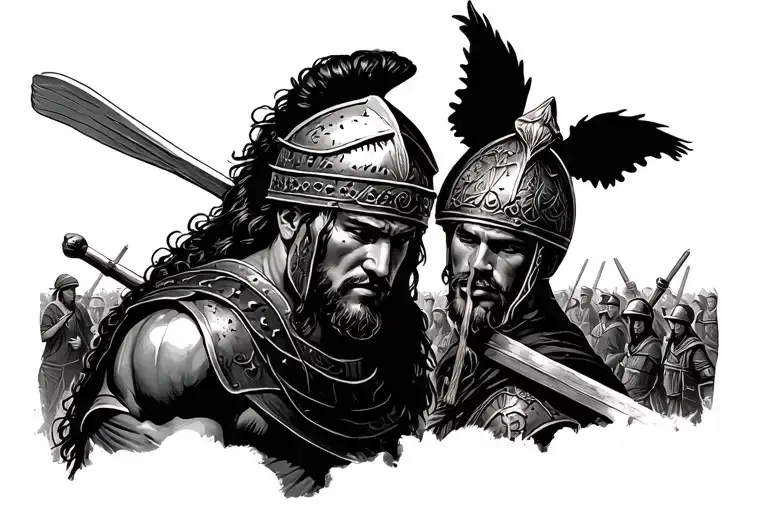 Roman Gladiator Looking Down At A Battlefield Scene