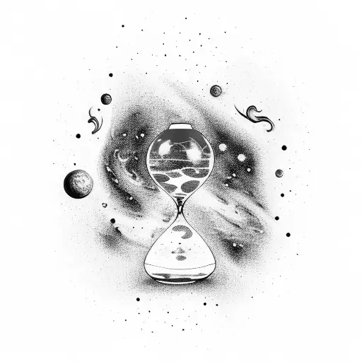 Hourglass Filled With Swirling Galaxies And Constellations