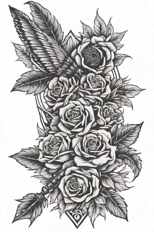 A Feathered Arrow With Roses And Sunflower In A Western Them