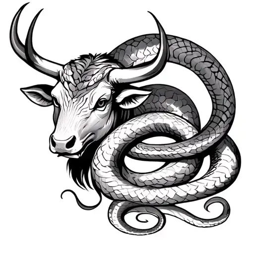 Zodiac Ox With Snake Intertwined