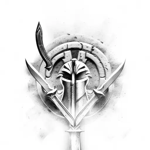 Spartan Looking Down With Sword