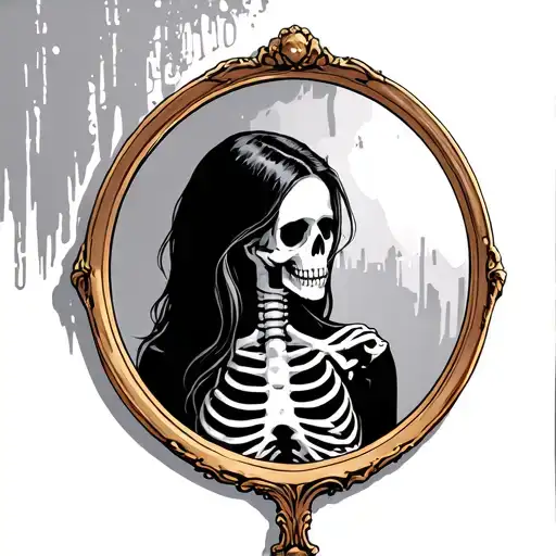 Skeleton Looking Into Mirror Seeing Woman With Anxiety