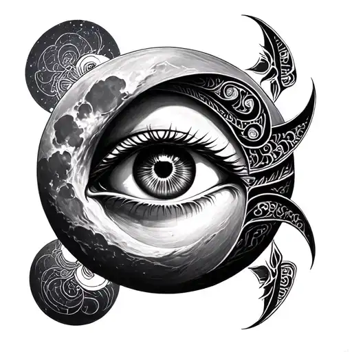 Multiple Cycle Of Moon With Eye Of Ra Tatoo