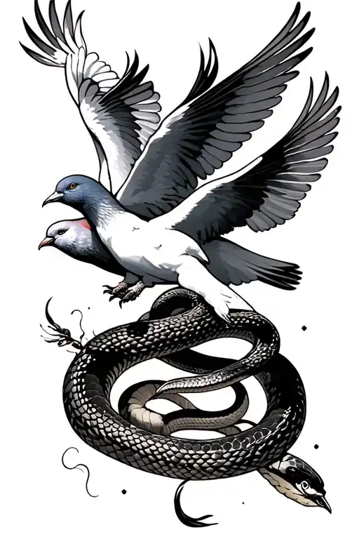3 Doves Flying Around And Apollo Defeating A Snake