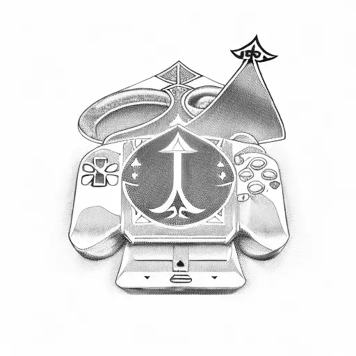 A Detailed Illustration Of A Gaming Controller With The Ace Of Spades Symbol