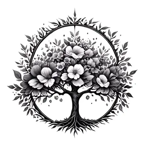 Tree Of Life With Birth Flowers For Jan April May June Aug Sep Oct Nov Dec