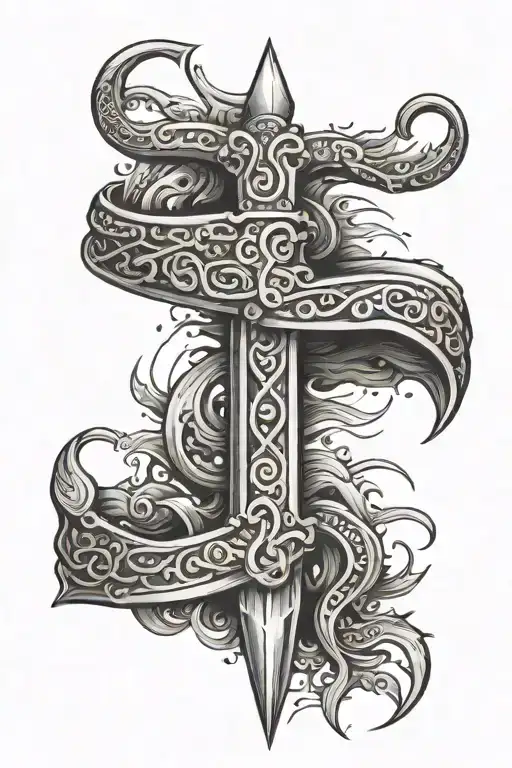 A Trident With The Word Strength Coiled Around The Handle