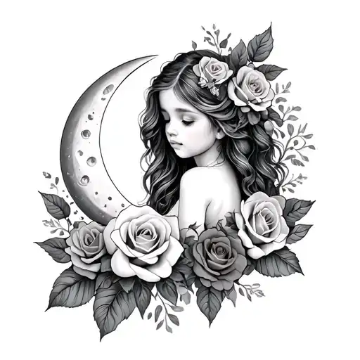 For Baby Girl With Roses And Moon Surrounded