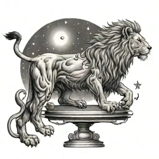 A Majestic Lion Balancing On A Scale Under A Starry Night Sky