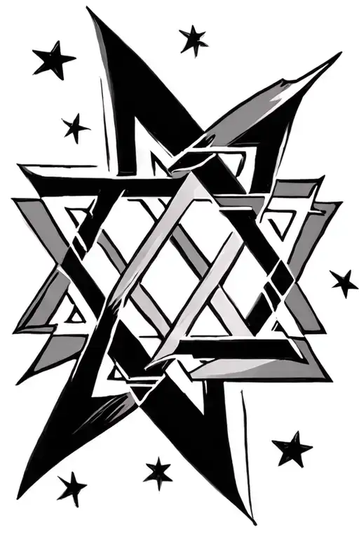 Two Interconnected Star Of David With Other Types Of Small Stars Around